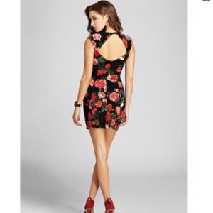 Guess Black and Red Floral Backless Dress